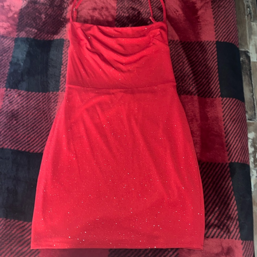 Lucy in the Sky Starstruck Strappy Dress in Red Shimmer! Size medium.